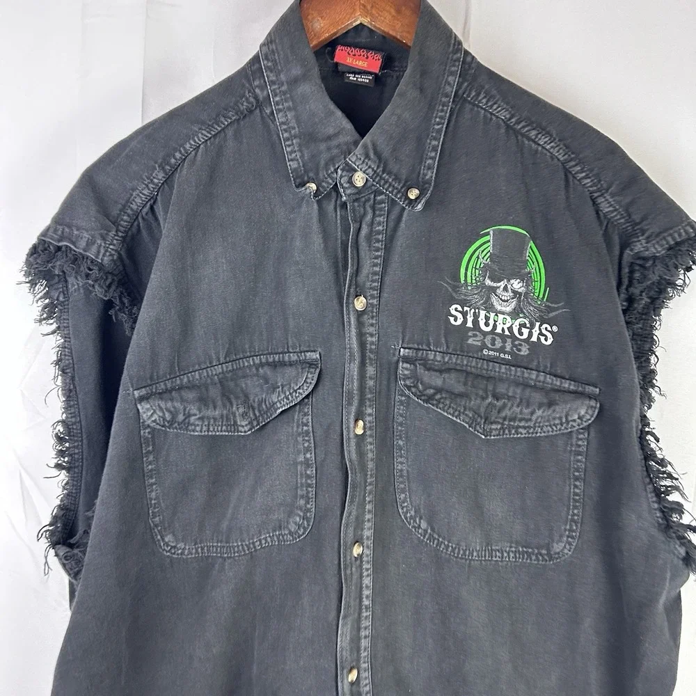 STURGIS - 2013, 73rd Annual Black Hills Rally Metal Black Cut-Off Denim Vest 3XL